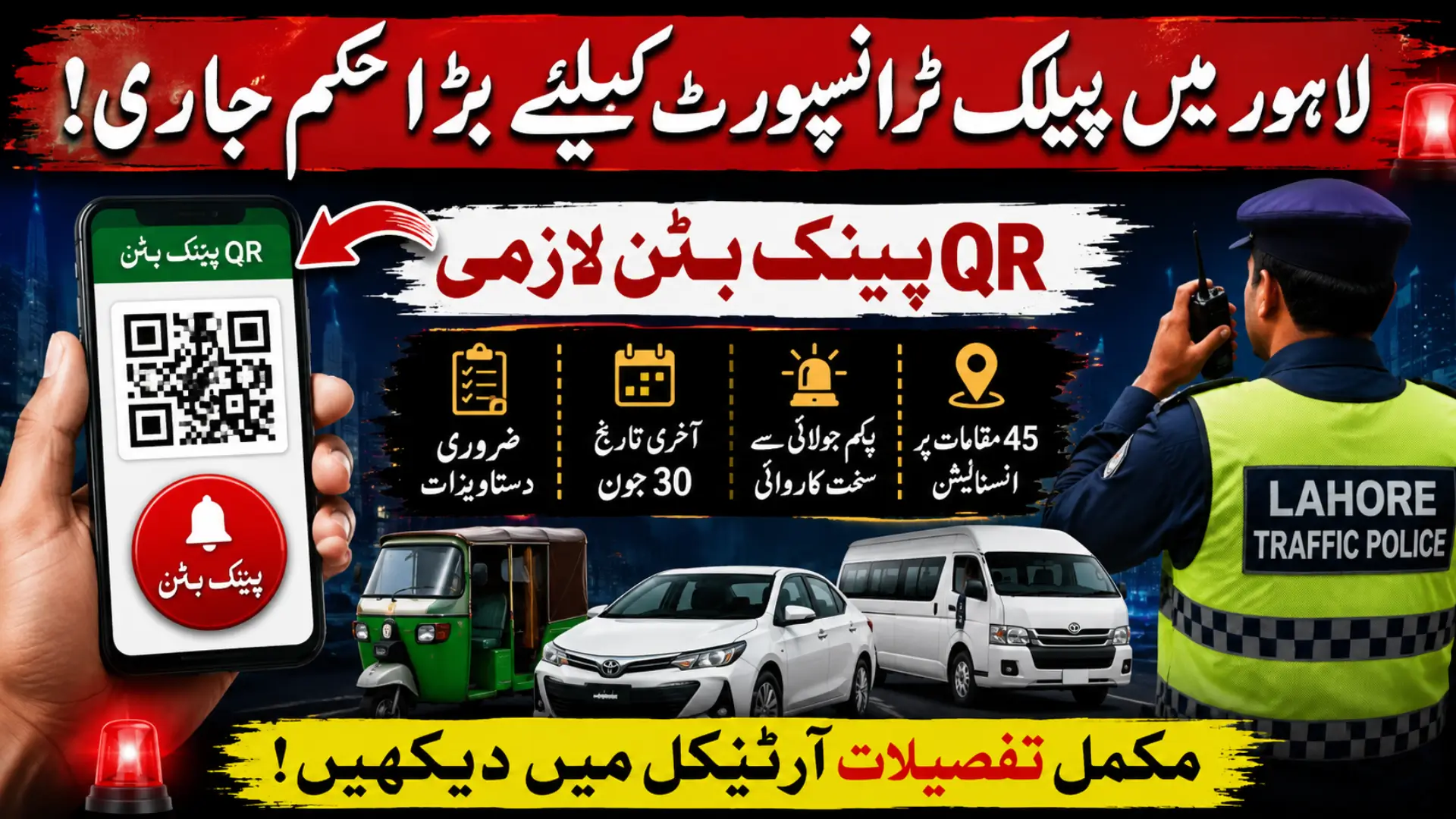 Lahore QR Panic Button Deadline Ends June 30 as Traffic Police Crackdown Starts July 1