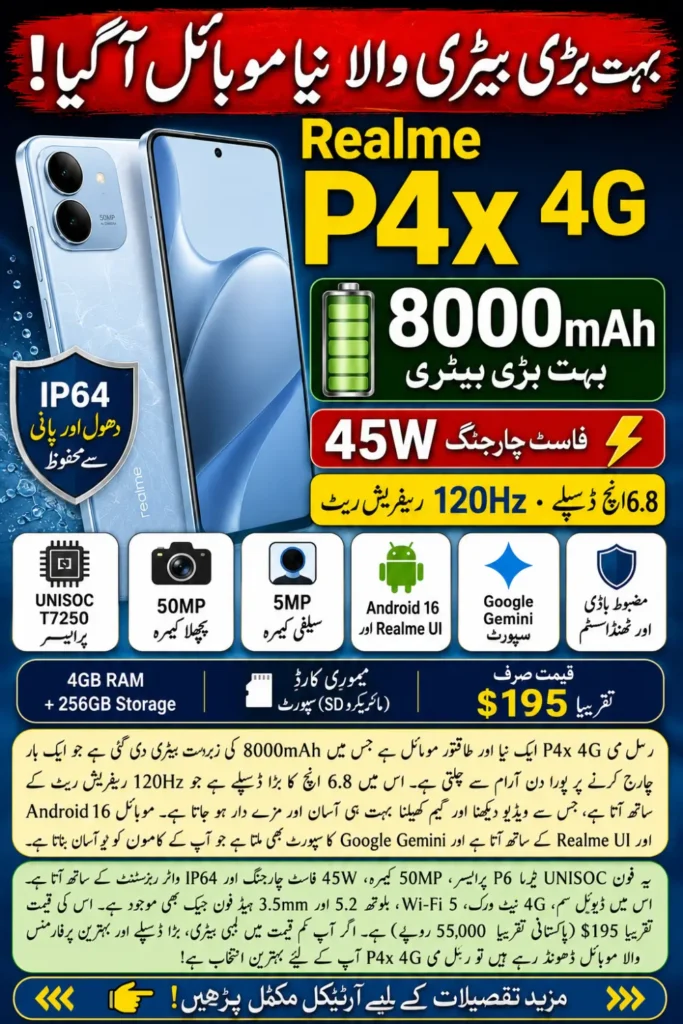 Realme P4x 4G Specifications, Features, Price and Battery Details