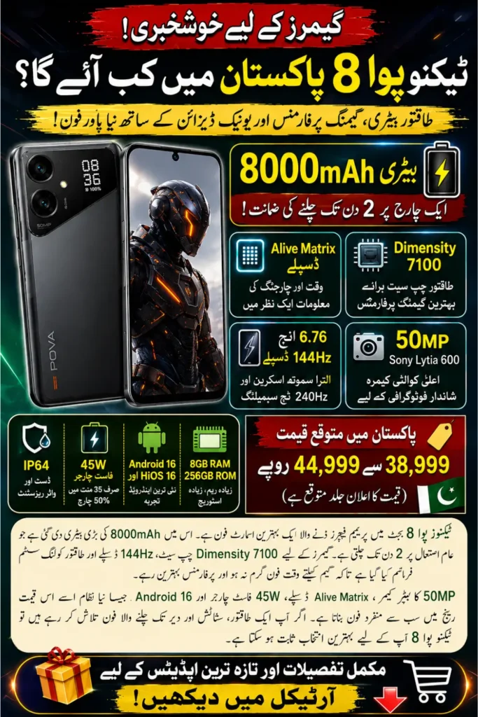 Tecno Pova 8 Price in Pakistan Specs and Full Review 8000mAh Battery Gaming Phone 2026