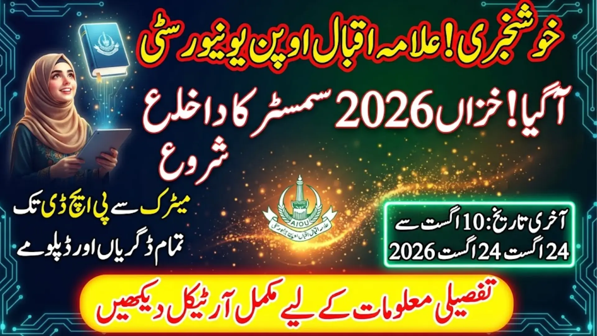 AIOU Autumn Admissions Open 2026 Apply Online, Programs, Eligibility, Last Date & Complete Admission Guide