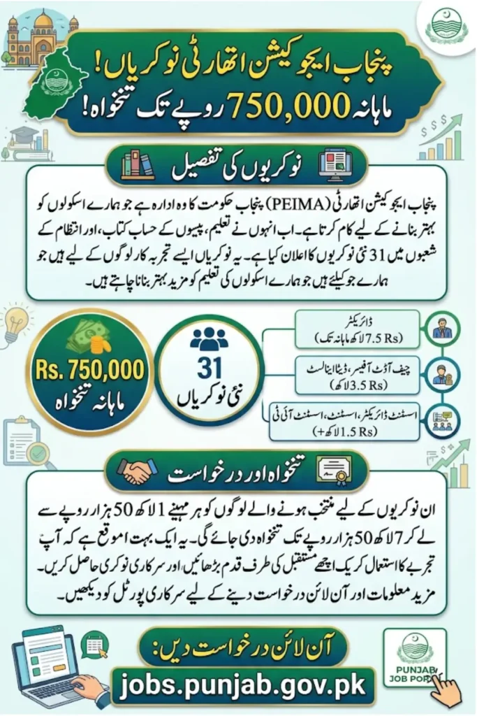 Punjab Education Initiatives Management Authority Jobs with Salaries Up to Rs. 750,000