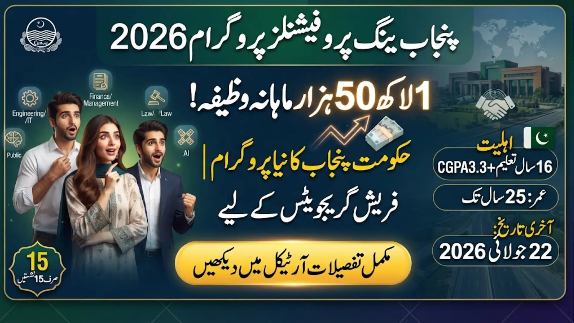 Punjab Young Professionals Program 2026: Apply for Rs.150,000 Monthly Stipend Under P4A YPP