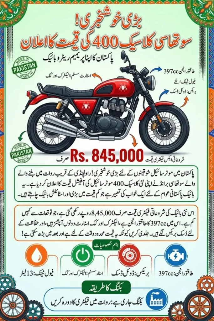 Sothassi Classic 400 Price in Pakistan 2026 Officially Announced Full Specs & Booking Details